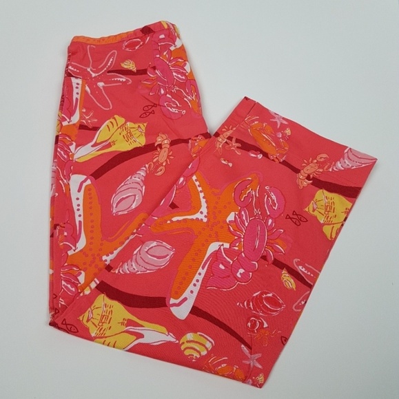 LaVie Boheme Pants - 🌻 Coral Capris Pants w/ Shore Theme Print